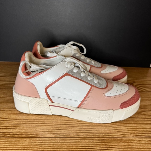 Love Moschino White Pink Colorblock Heart Casual Dress Sneakers Womens 40 - Picture 4 of 12